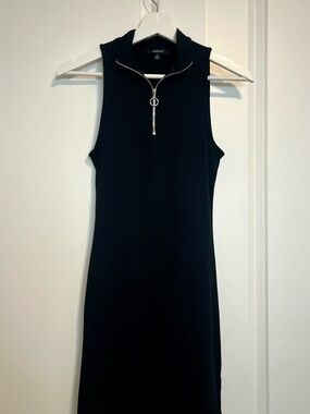 Ambiance Black Sleeveless Midi Dress with Silver Zip